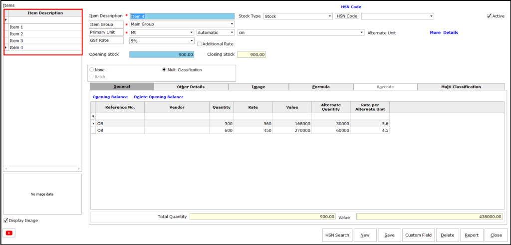 Item Master Creation in Saral software - edit and save the details