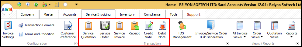 1.Service Invoicing in Saral - transaction section.