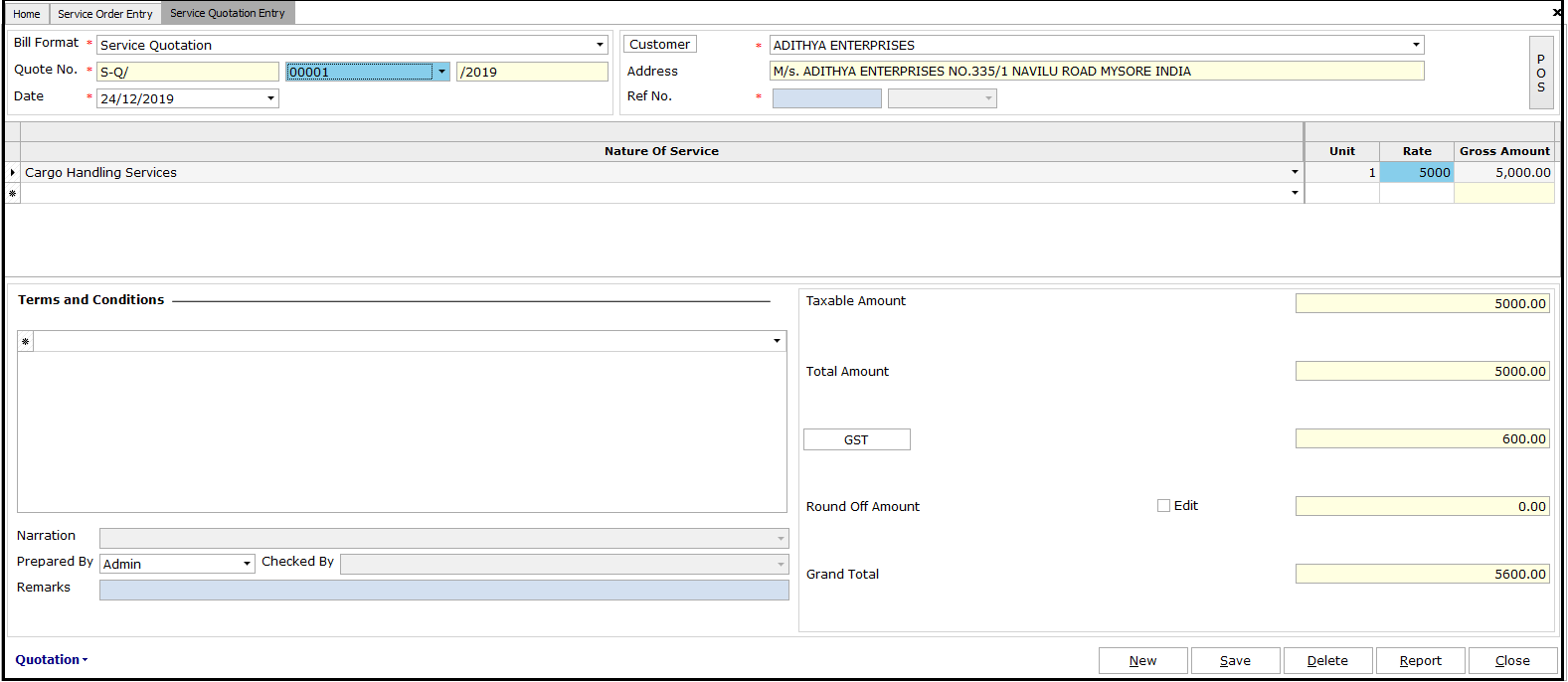 5.Service Invoicing in Saral-order screen