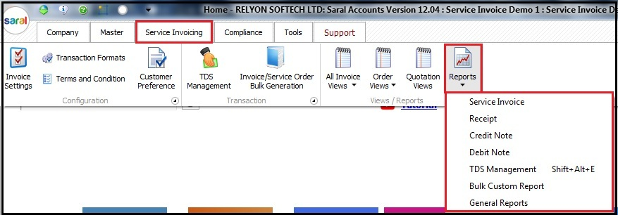 19.1.Service Invoicing in Saral-reports 2